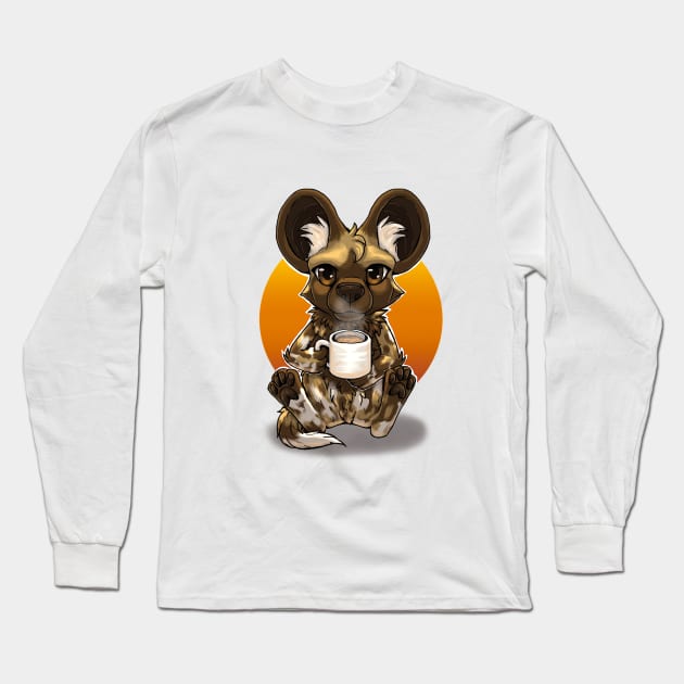 African Wild Dog Tea or Coffee Long Sleeve T-Shirt by Bamsdrawz